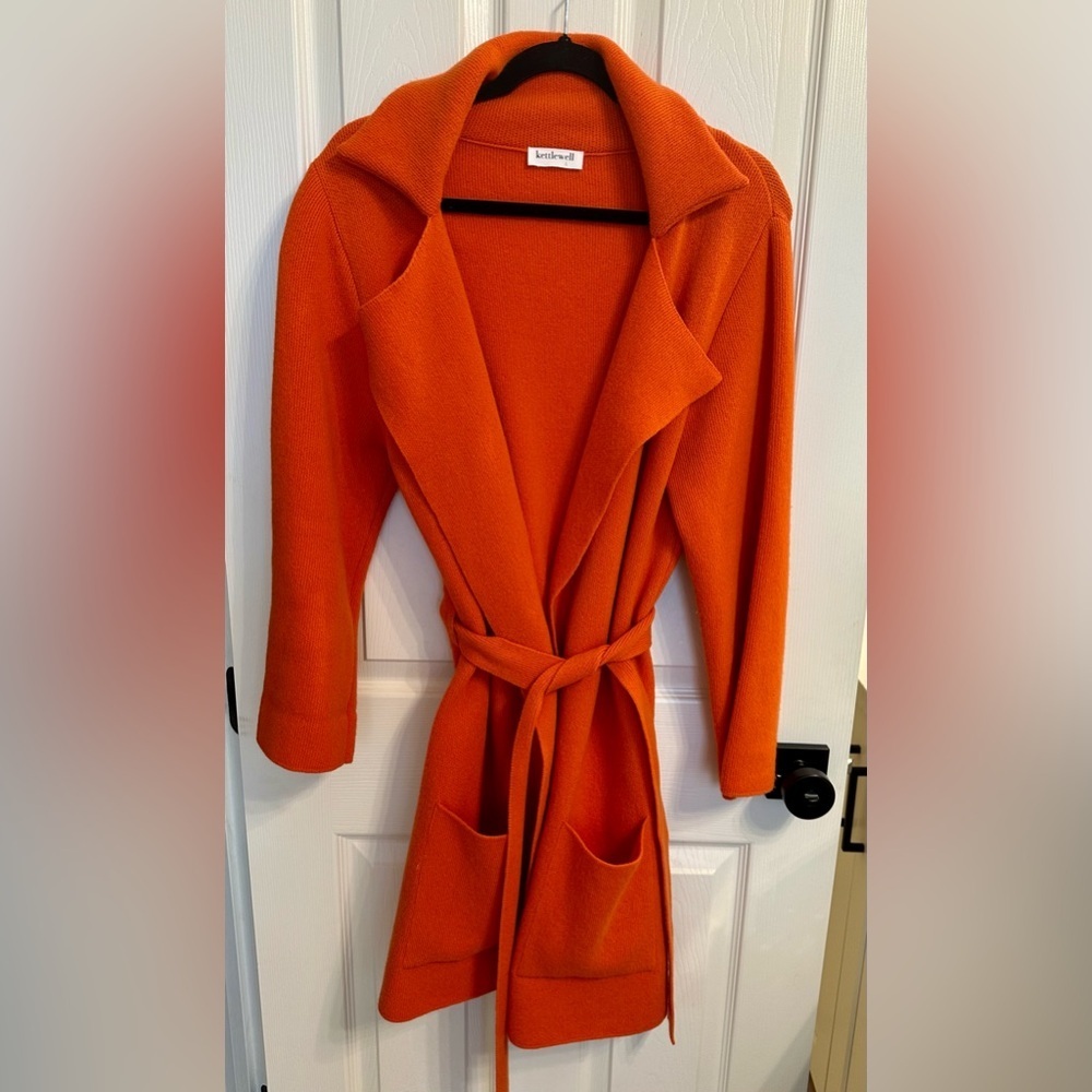 Kettlewell Colours Vibrant Orange Belted Cardigan/Coatigan EUC Size L $249